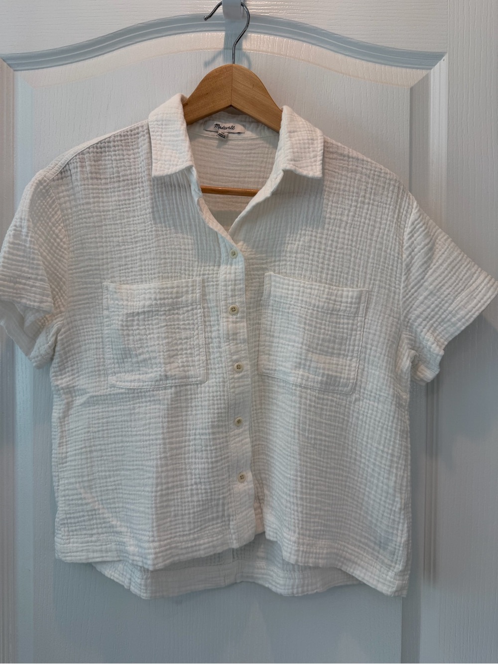 Madewell White Cotton Gauze Short-Sleeve Button-Down Shirt